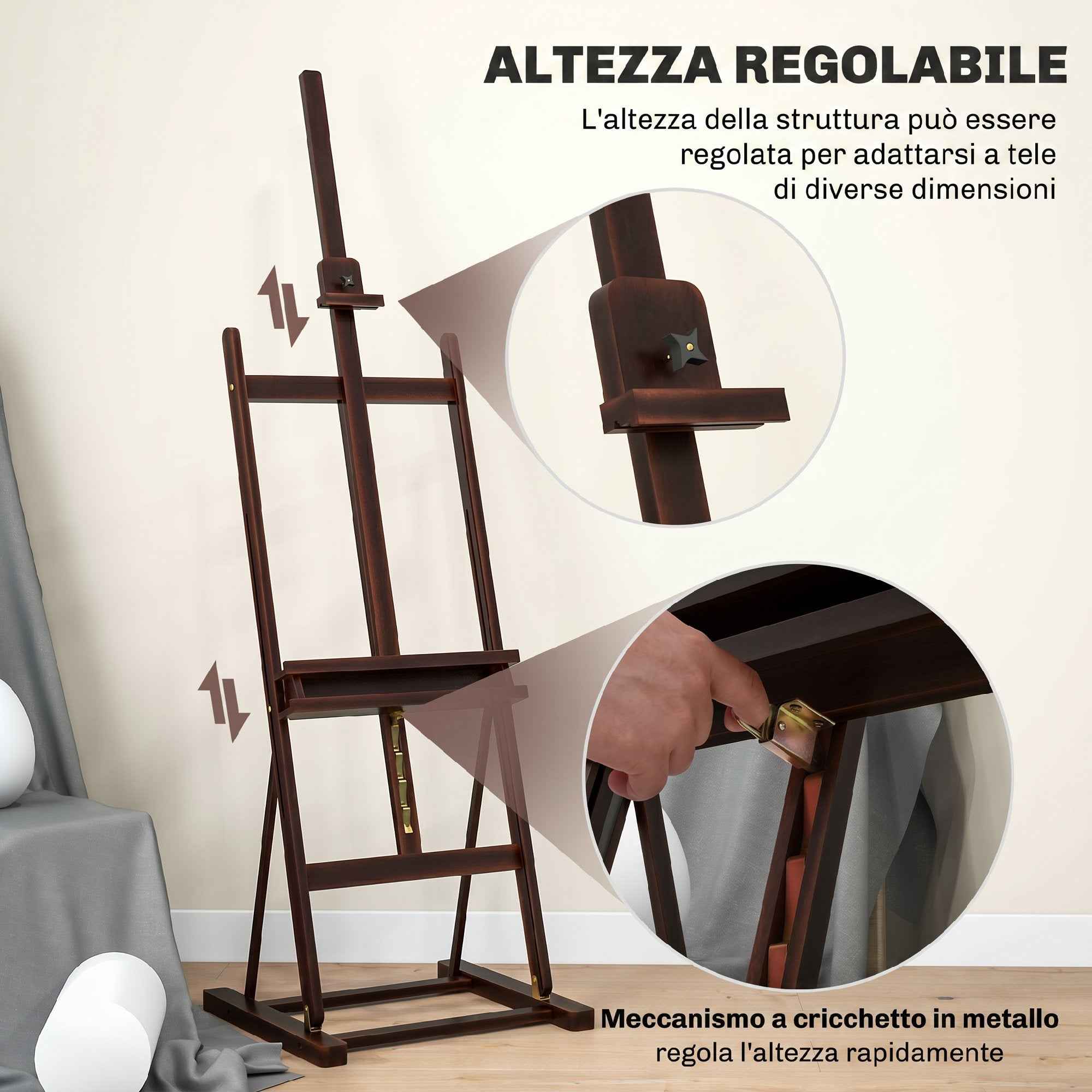 HOMCOM Adjustable Beech Wood Artist Easel with Storage Compartment, 53x50.5x171-230cm