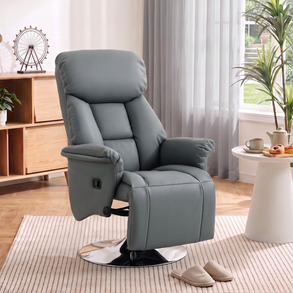 HOMCOM 130° Swivel Reclining Relaxing Chair with Footrest, Flared Armrests, Faux Leather, Grey
