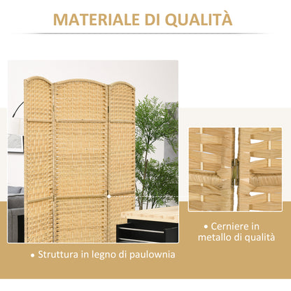 3-Panel Folding Screen for Indoors Freestanding and Woven, 135x180 cm, Wood color