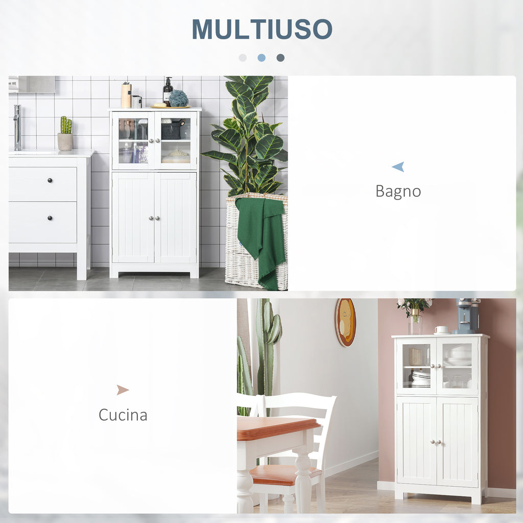 Bathroom Cabinet with Two Cabinets, Glass Doors and Adjustable Shelf, 60x30x108.5 cm, White