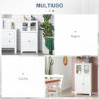 Bathroom Cabinet with Two Cabinets, Glass Doors and Adjustable Shelf, 60x30x108.5 cm, White