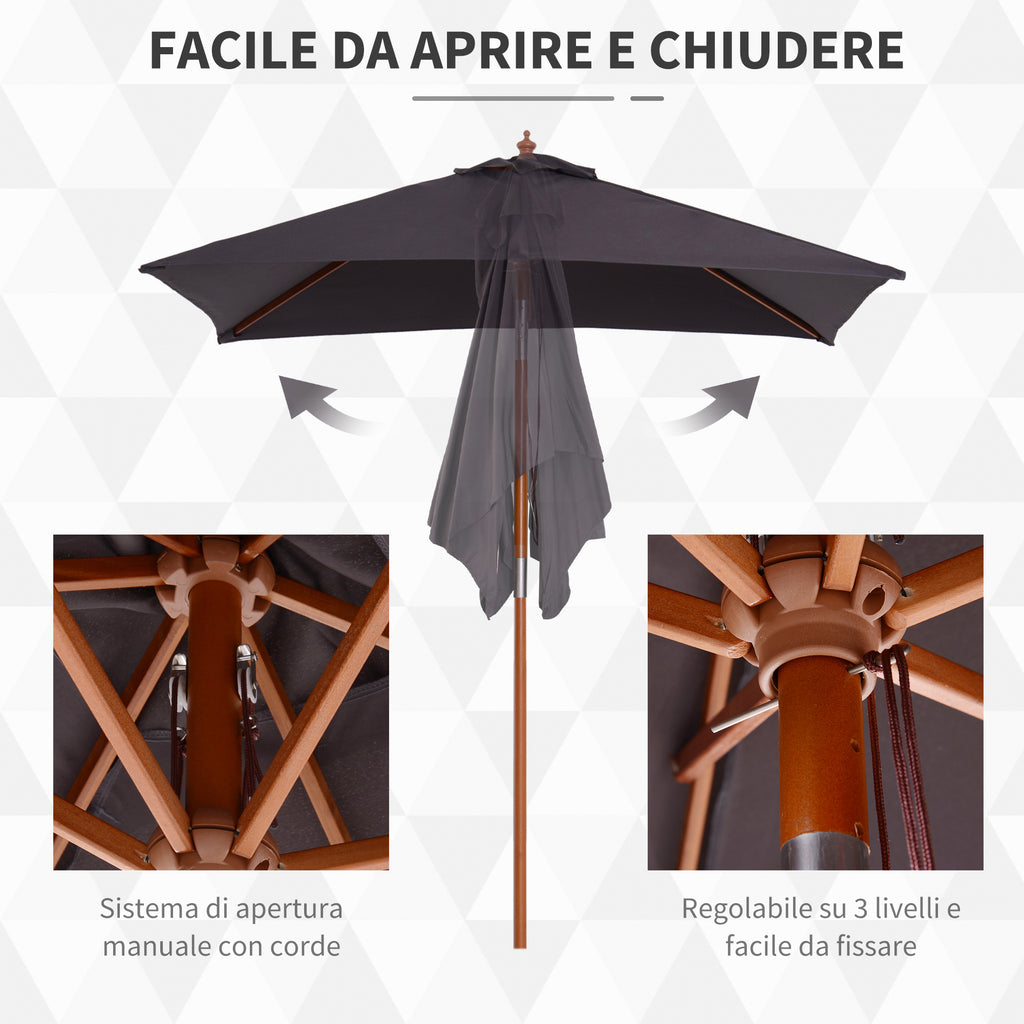 Outsunny 2x1.5m Tilting Garden Umbrella with 6 Ribs and Fir Wood Pole, Dark Grey