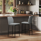 Set of 2 Modern Velvet Bar Stools with Footrest and Backrest, 41x52x97 cm, Grey