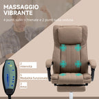 Massage Office Chair with Footrest and Remote Control, in Linen Effect Fabric, 65x61x105-113 cm, Brown