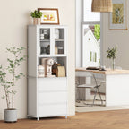 Tall Kitchen Pantry with 2-Tier Cabinet and 3 Drawers, in MDF, 68x38x172 cm, White