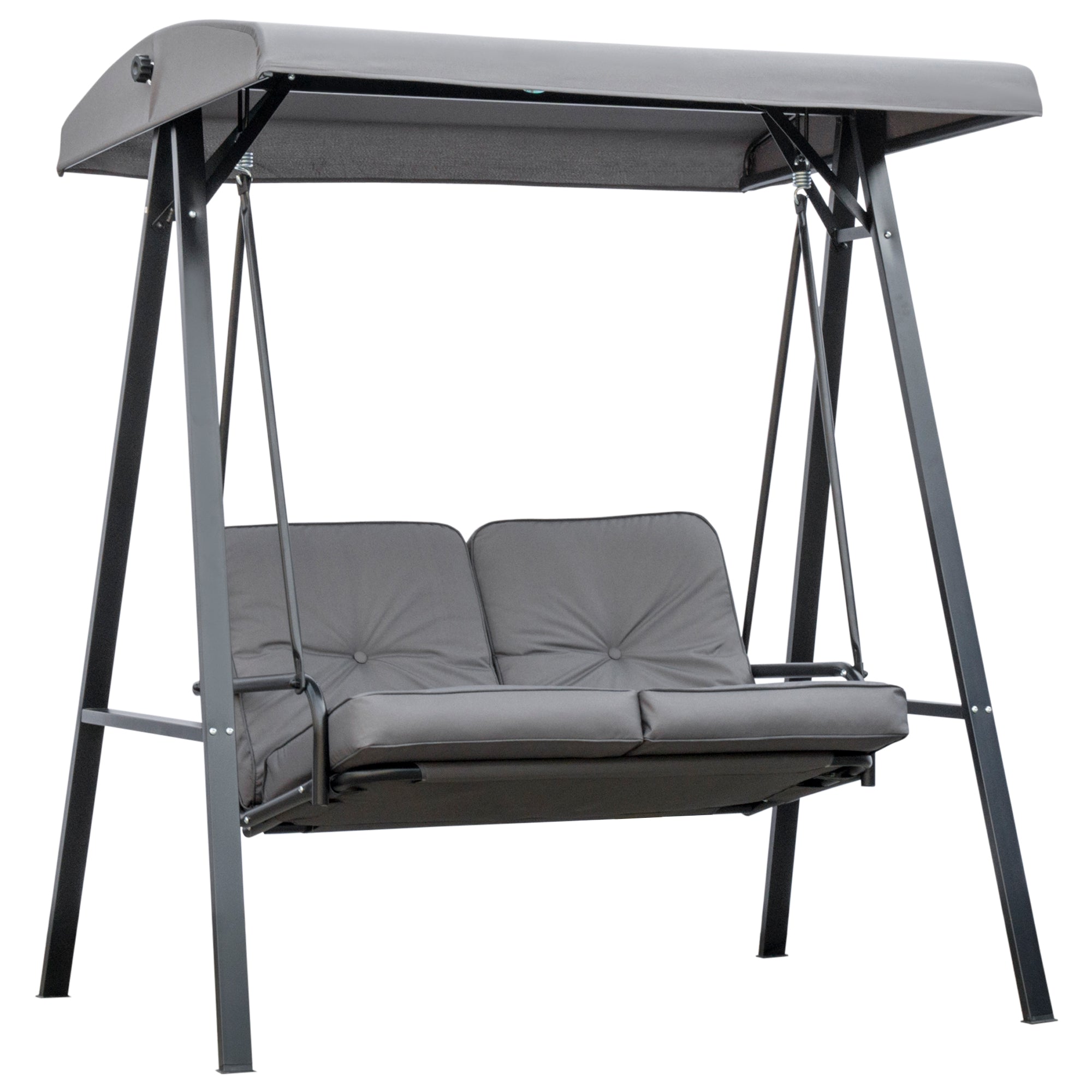 SIERA | 2-Seater Swing with Adjustable Canopy and Cushions, in Steel and Polyester, 144x117x173 cm, Grey