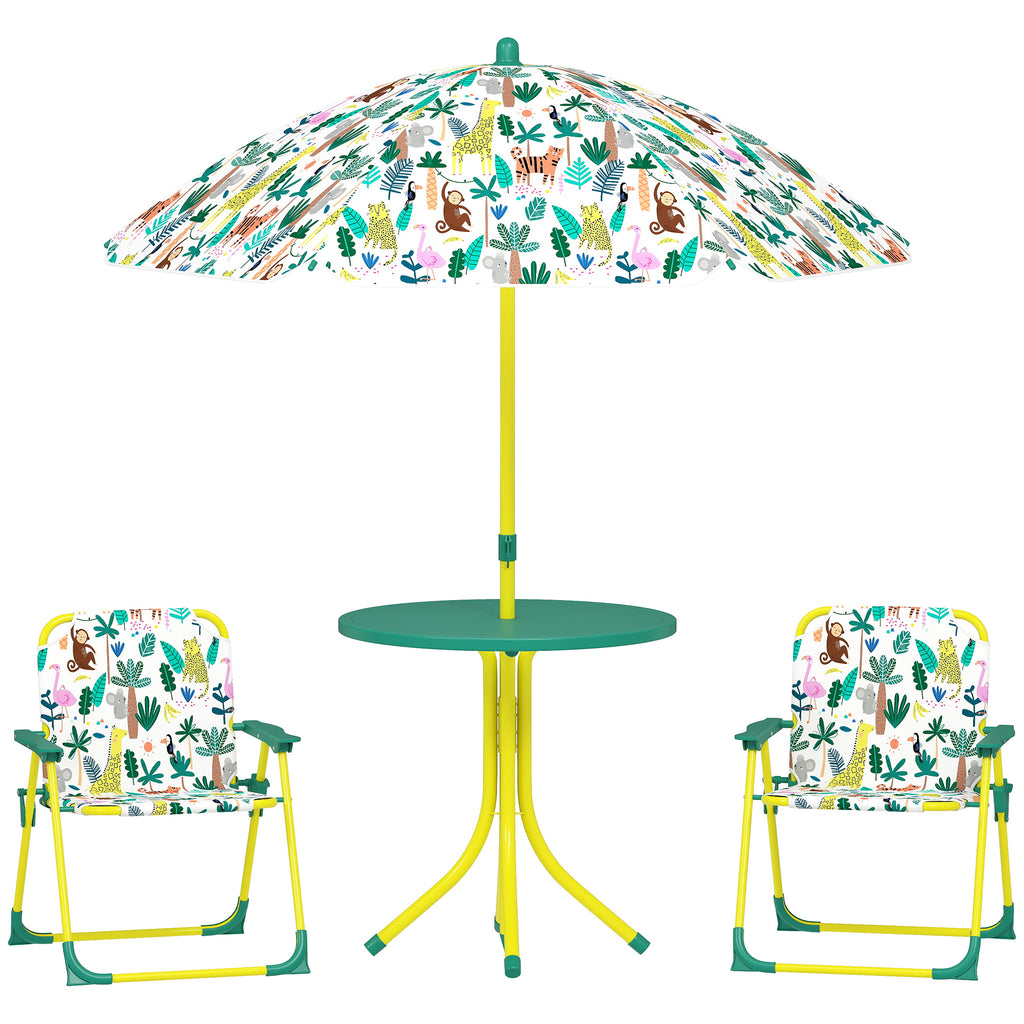 AIYAPLAY Kids Picnic Table and Chair Set with Green Umbrella