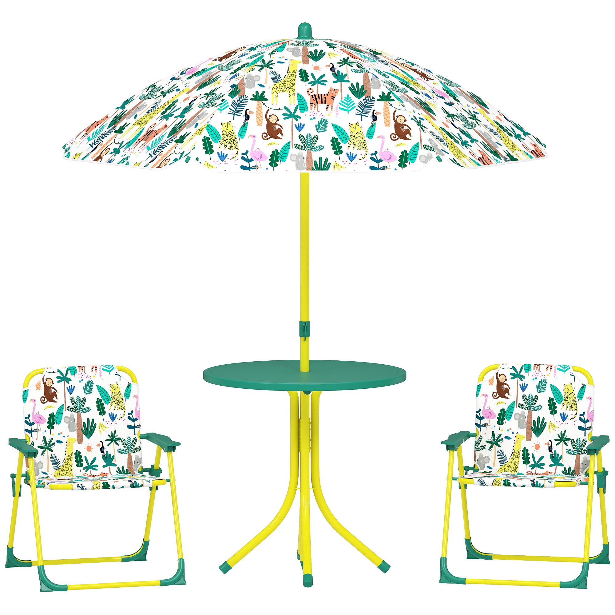 AIYAPLAY Kids Picnic Table and Chair Set with Green Umbrella