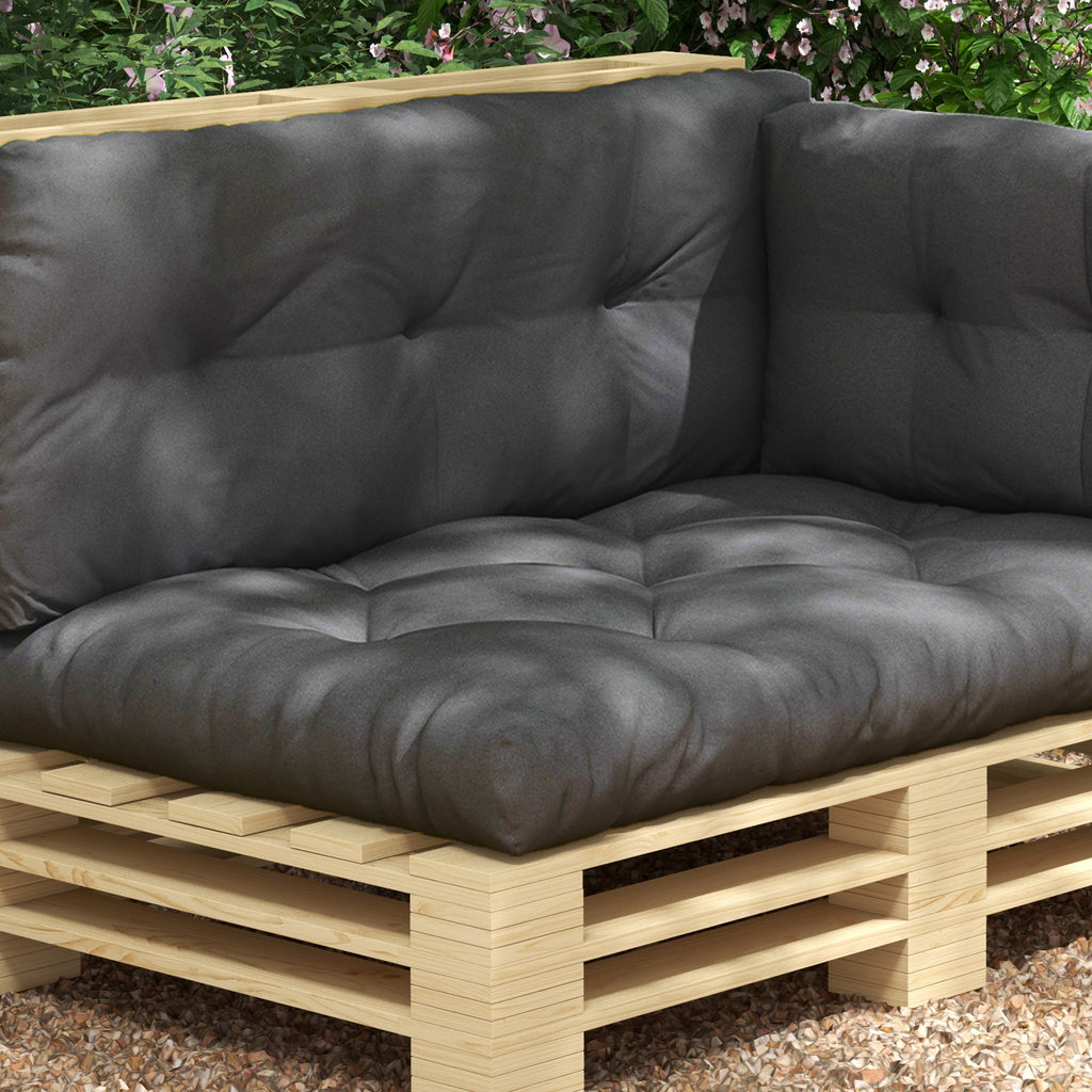 Set of 3 Garden Cushions for Sofas and Pallets in Polyester with Thick Padding, Charcoal Gray - Borgè