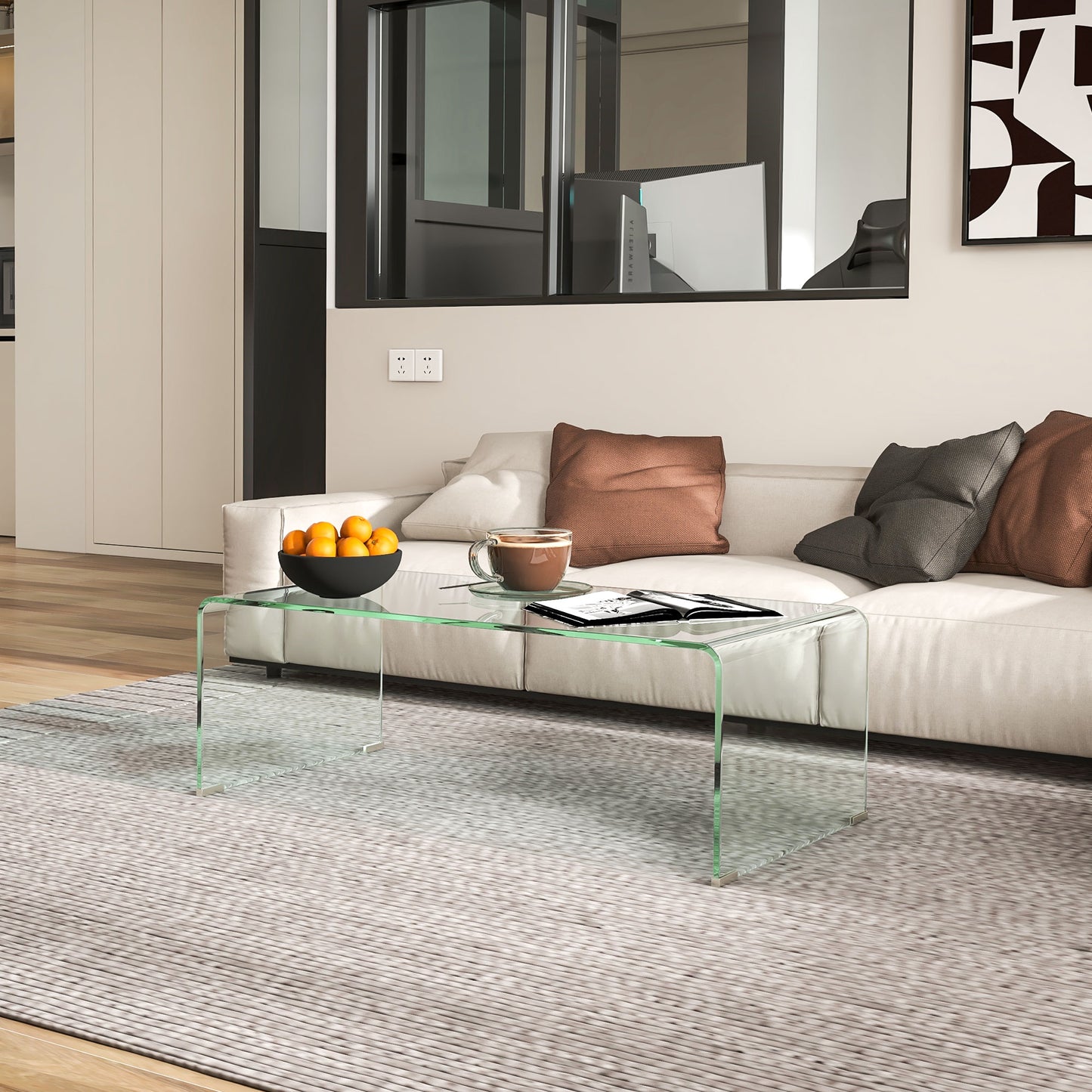 Modern Tempered Glass Coffee Table for the Living Room with Monobloc Design, 100x50x35 cm, Transparent