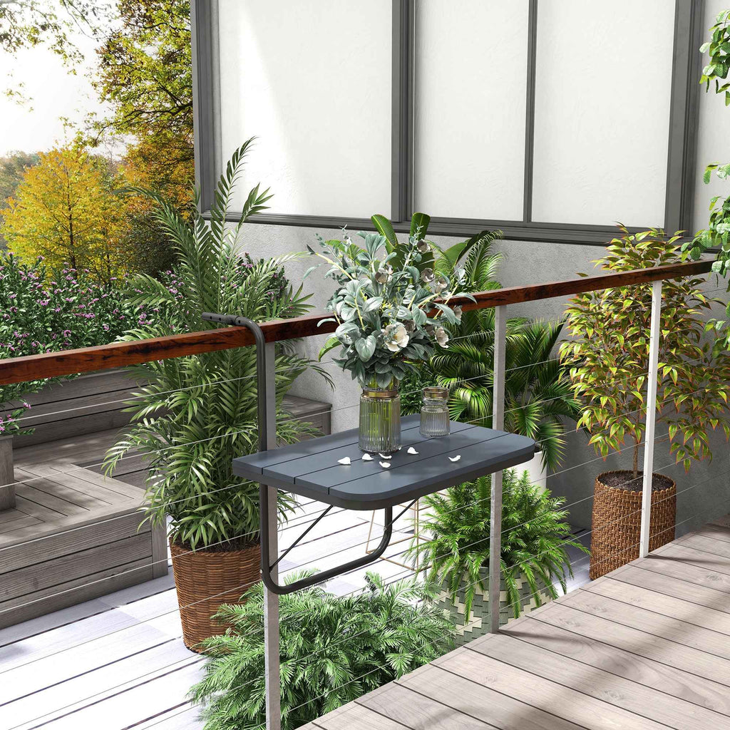 Outsunny Folding and Adjustable Balcony Table, Made of Aluminum and Composite Wood, 60x40x55-64 cm, Black