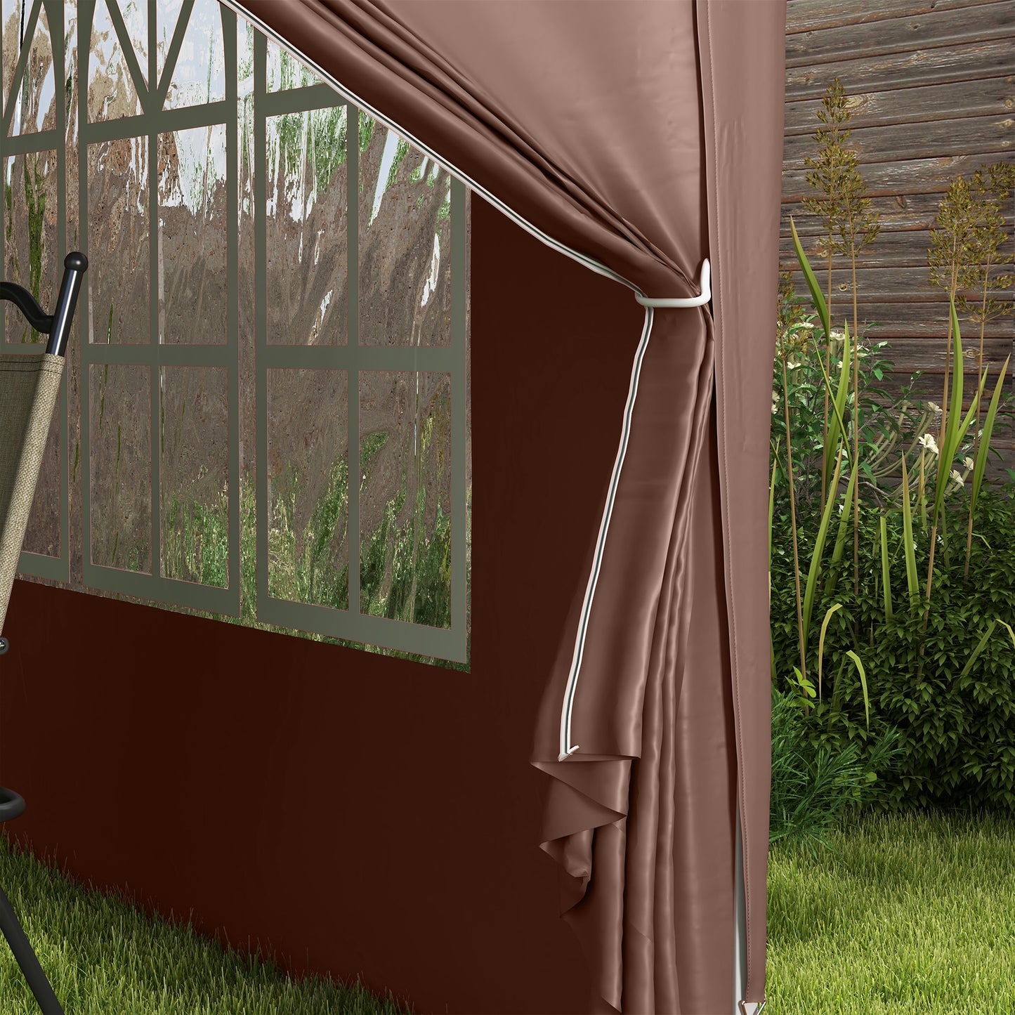 3x3m Folding Outdoor Gazebo with 4 Side Panels, in Steel and Oxford Fabric, Coffee Color