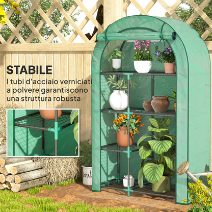 4-Tier Wall Greenhouse with Hinged Door, Steel and PE, 100x45x160 cm, Green