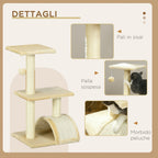 3-Tier Cat Tree with Scratching Post, Plush and Sisal, 40x35x72 cm, Cream