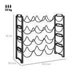 4-Tier Stackable Wave Bottle Rack for 16 Bottles, Metal, 42.5x16.5x41 cm, Black