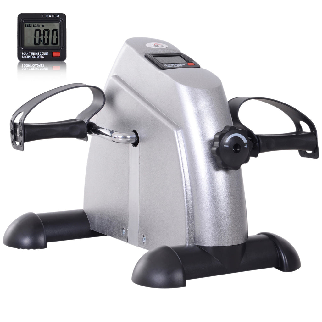 HOMCOM Mini Portable Exercise Bike for Legs and Arms, Rehabilitation Pedal Exerciser with LCD Display, Silver
