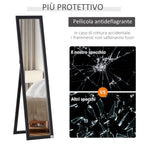 Floor and Wall Mirror with Folding Stand and MDF Frame, 37x48x152cm, Black