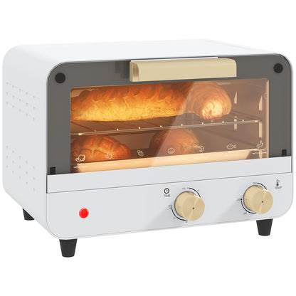 12L Electric Oven with Timer and Adjustable Temperature, in Steel and Plastic, 31.5x27.7x22.7 cm, White and Gold