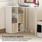Curved Bedroom Desk with 6 Shelves and 4 Adjustable Shelves, Steel and Wood, 100x59x75.5 cm, White
