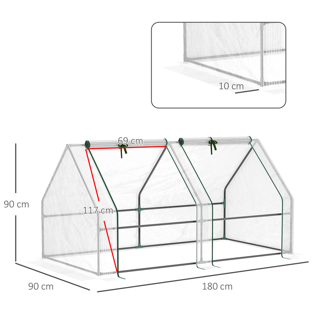 Garden Greenhouse with Reinforced PE Cover and Steel Frame, 180x90x90cm, White