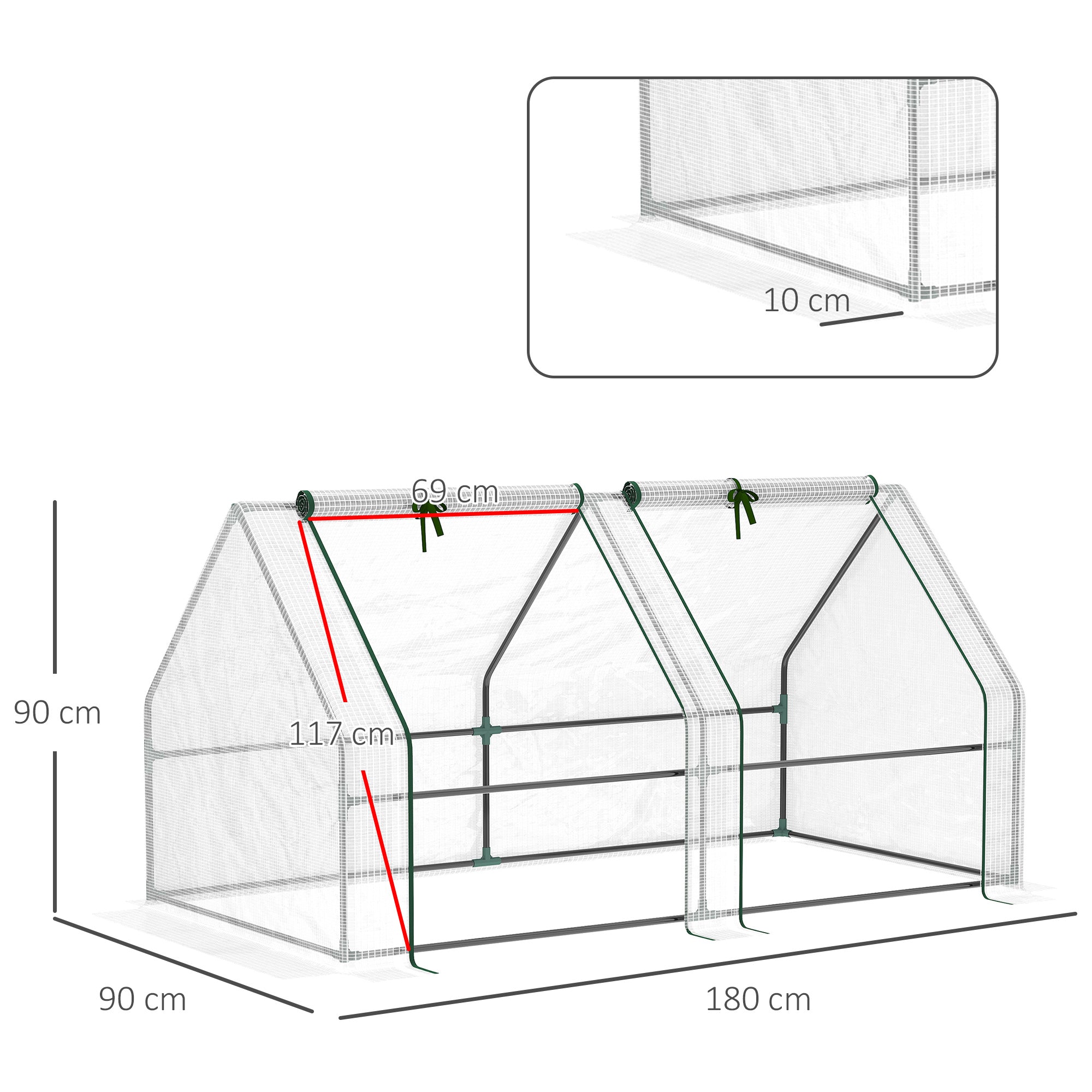 Garden Greenhouse with Reinforced PE Cover and Steel Frame, 180x90x90cm, White