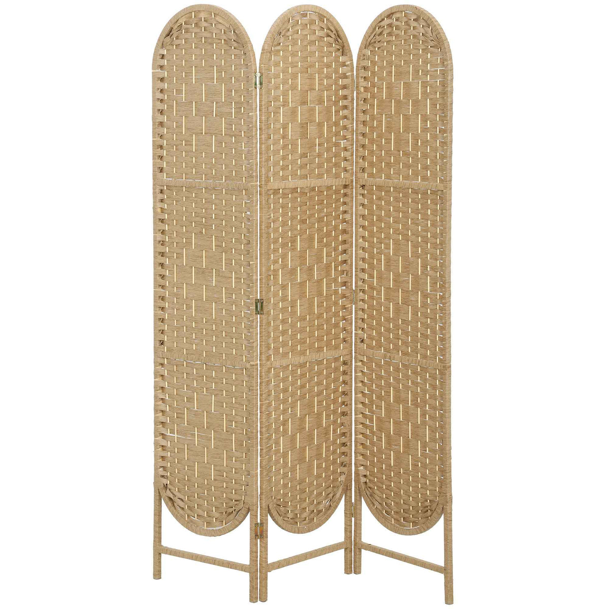 HOMCOM 3-Panel Folding Room Divider, 120x170 cm, Bohemian Style, Made of Paper and Pine Wood, Wood Color