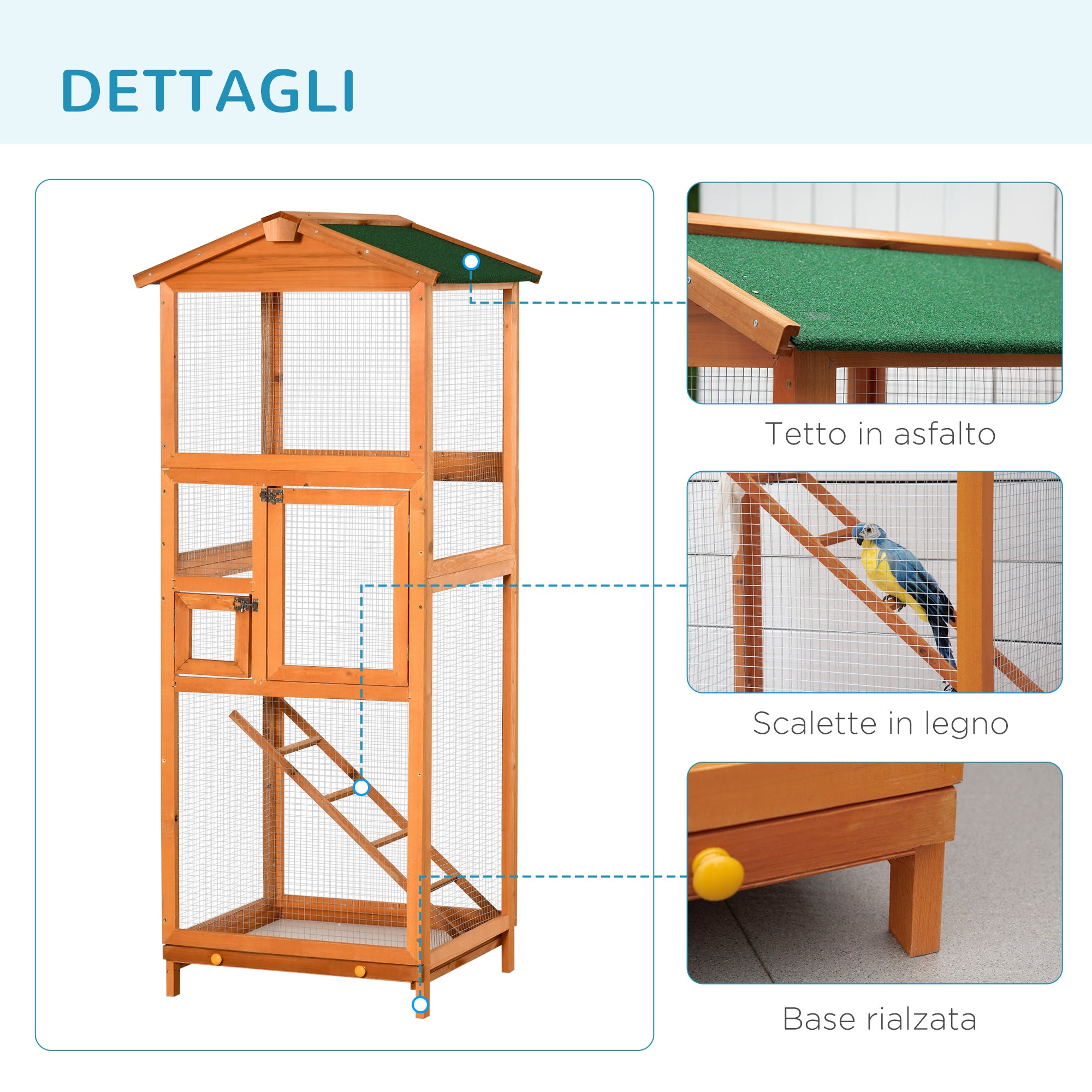 165cm Tall Outdoor Wooden Bird Cage with 2 Doors and Pull Out Tray, Orange