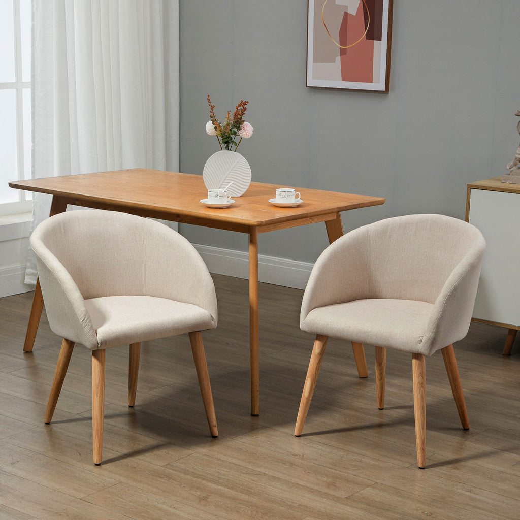 Set of 2 Scandinavian Style Fabric Upholstered Dining Chairs, 55x56x74 cm, Beige