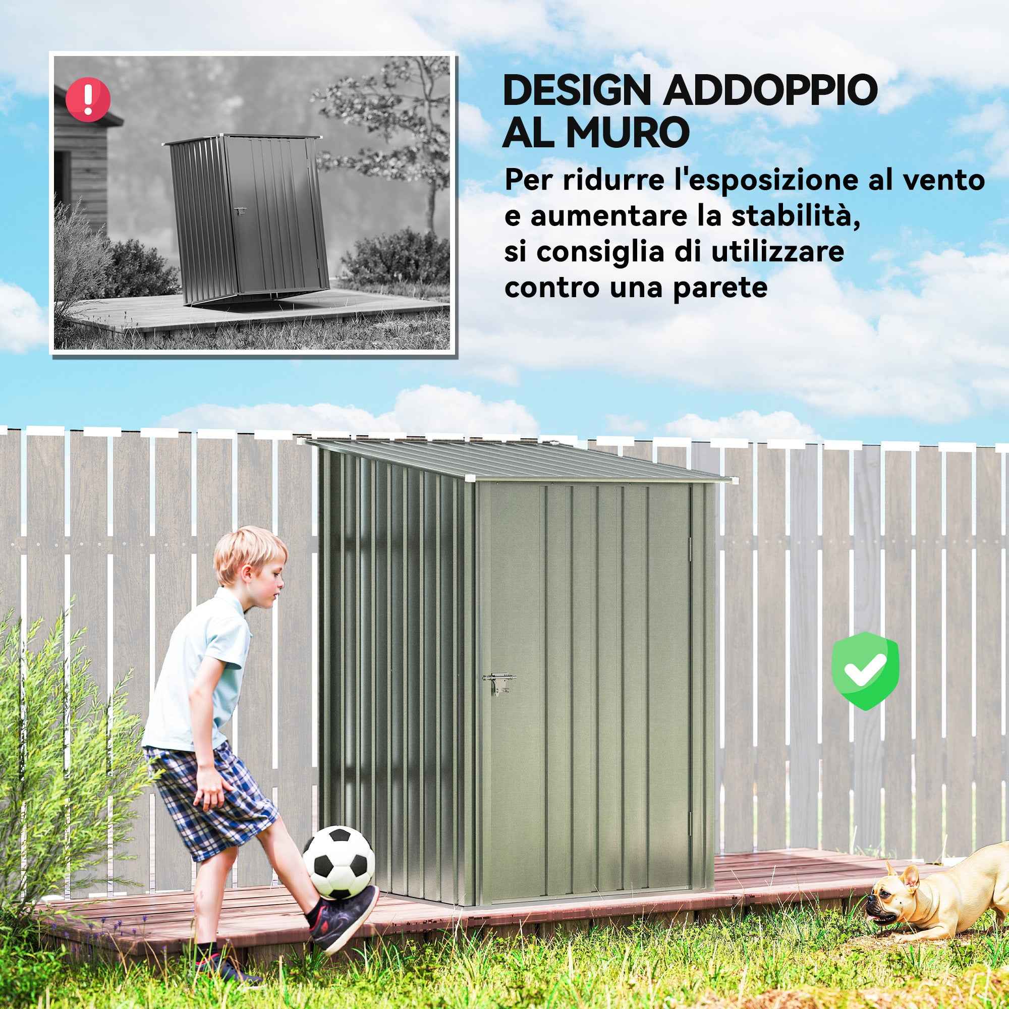 Outsunny Galvanized Steel Garden Shed with Hinged Door, 100x104x160 cm, Silver