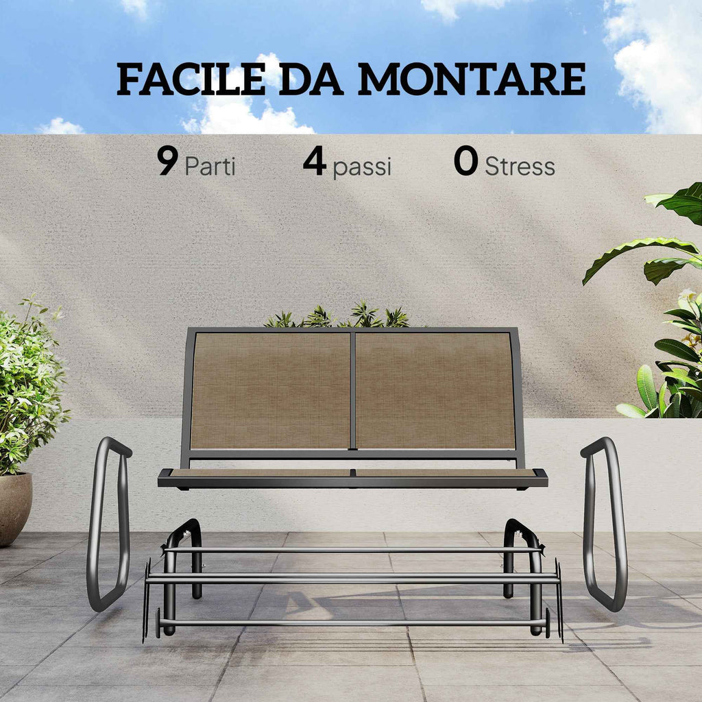 Outsunny 2-Seater Garden Swing Bench in Metal and Mesh Fabric, 120x70x85 cm, Light Brown