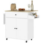 Kitchen Island with Drawer, Cabinet, Spice Rack and Towel Holder, 106x42x87 cm, White and Oak