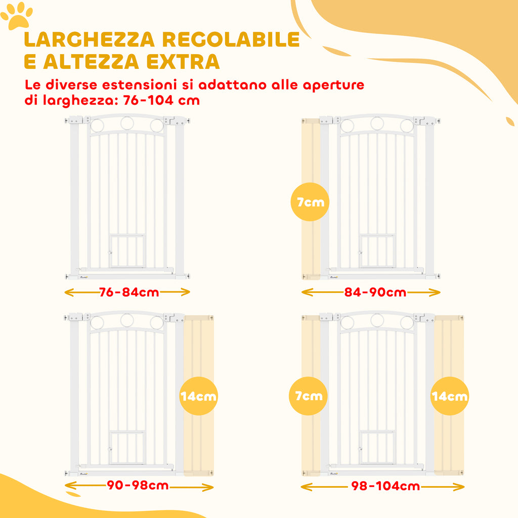 Adjustable Dog Gate 76-104 cm, 106 cm High Gate with 2 Extensions, White