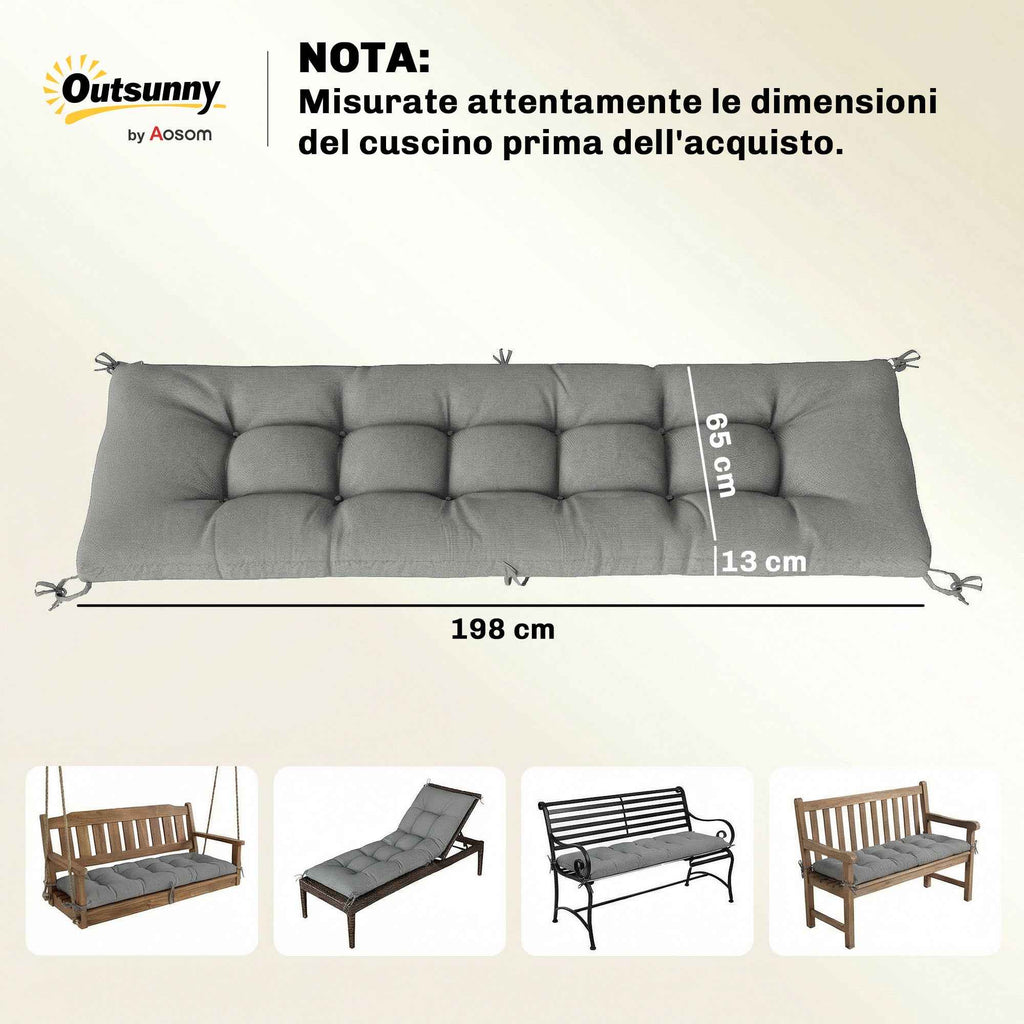 Outsunny Outdoor Chaise Lounge Cushion UV50+, 198 x 65 cm, Light Grey
