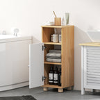 Space-Saving Bathroom Cabinet with 2 Shelves and Open Compartment, 30x30x79.7 cm, White and Wood