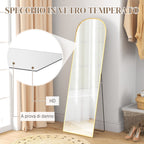 Modern Aluminum Alloy Floor and Wall Mirror with Folding Stand, 50x161.5 cm, Gold