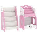 AIYAPLAY Children's Wooden Cabinet with Magazine Rack, 3-Tier Bookcase and Bedside Table, 85.5x32x72 cm, Pink and White