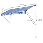 Outsunny 3x1.5m Arm Awning with Crank and Telescopic Structure, White and Blue
