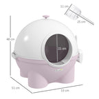 Cat Litter Box 4kg Max with Lid and Scoop Included, 53x51x48 cm, White and Pink