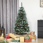 150cm Indoor Christmas Tree with 398 Branches, Pine Cones and Red Berries, Metal Base, Green
