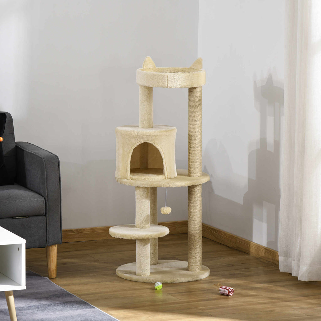 Cat Tree with Spacious Cat Bed and Platform, 104 cm, Cream White