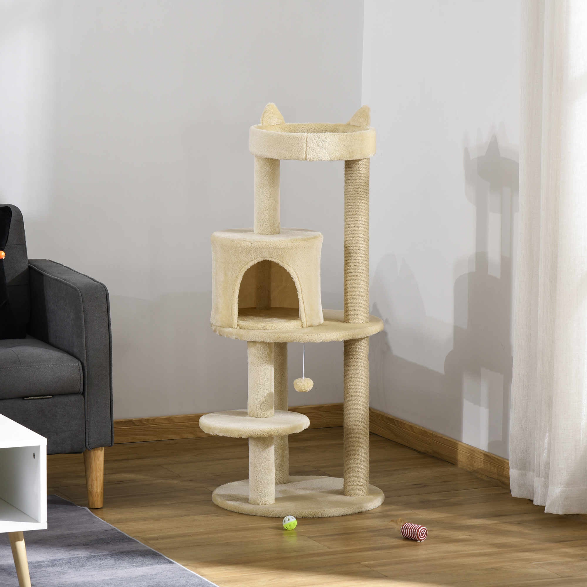 Cat Tree with Spacious Cat Bed and Platform, 104 cm, Cream White