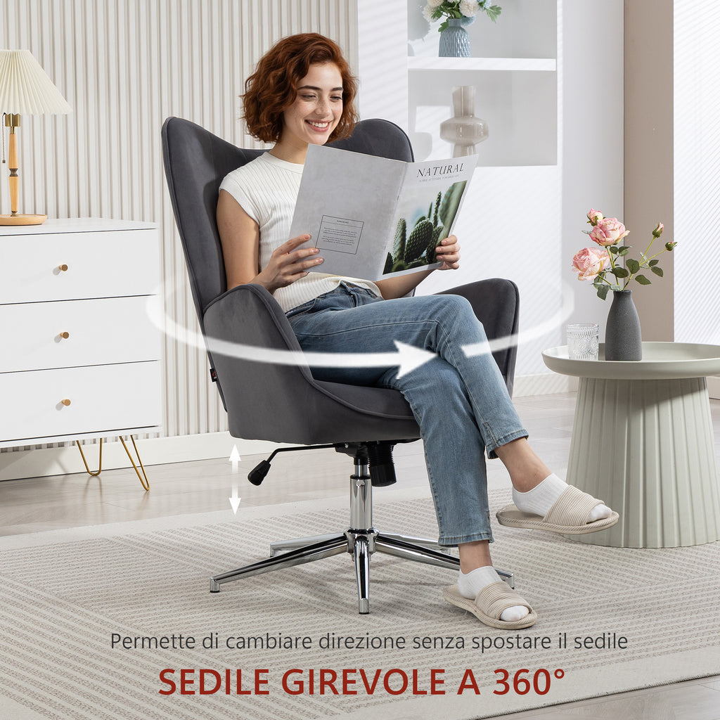 Swivel Lounge Chair with Velvet Armrests, Rocking and Adjustable Height, Dark Grey