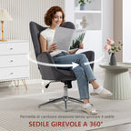 Swivel Lounge Chair with Velvet Armrests, Rocking and Adjustable Height, Dark Grey