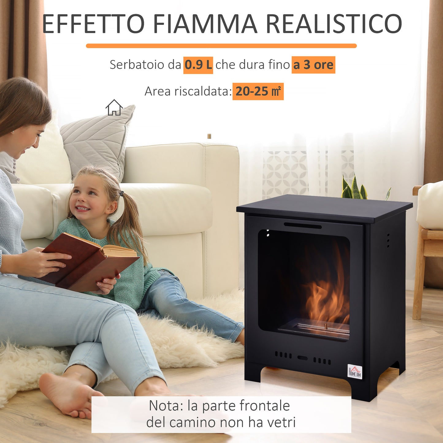 Bioethanol Fireplace More Efficient and Environmentally Friendly Maximum Fuel Capacity 0.9 Liters for a Flame of up to 3 Hours