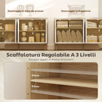 Modern 4-Door Sideboard with Adjustable Shelf, 141x35x77 cm, Gloss White and Oak