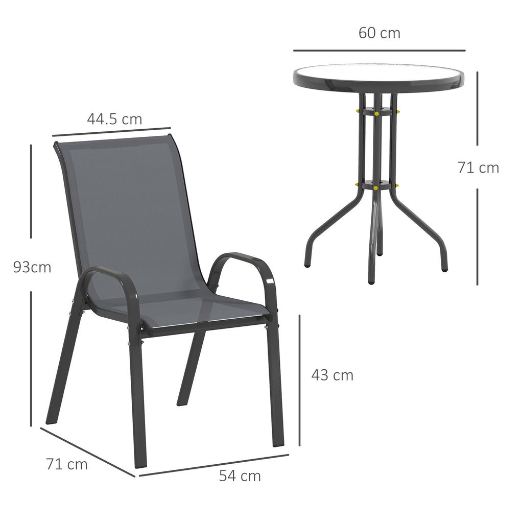 Outsunny 3-Piece Garden Set with 2 Garden Chairs 54x71x93 cm and Round Table Ø60x71 cm in Dark Grey Steel