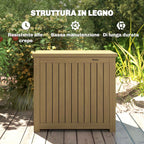 Outsunny 130L Outdoor Storage Chest with Lid, Hinges and Strap, Wooden, 63x51x58.5 cm, Brown