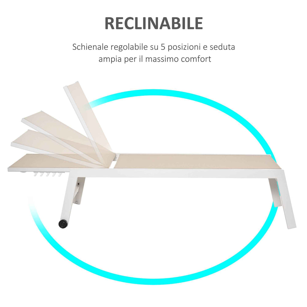 Outsunny Sun Lounger with Reclining Backrest, in Aluminum and Textilene, 169x65x102 cm, Beige and White