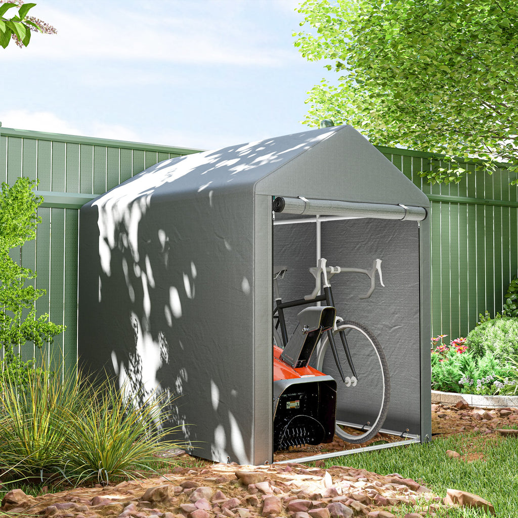 Tool Shed Garage Tent with UV Cover and Metal Frame, 120x179x165cm, Light Grey