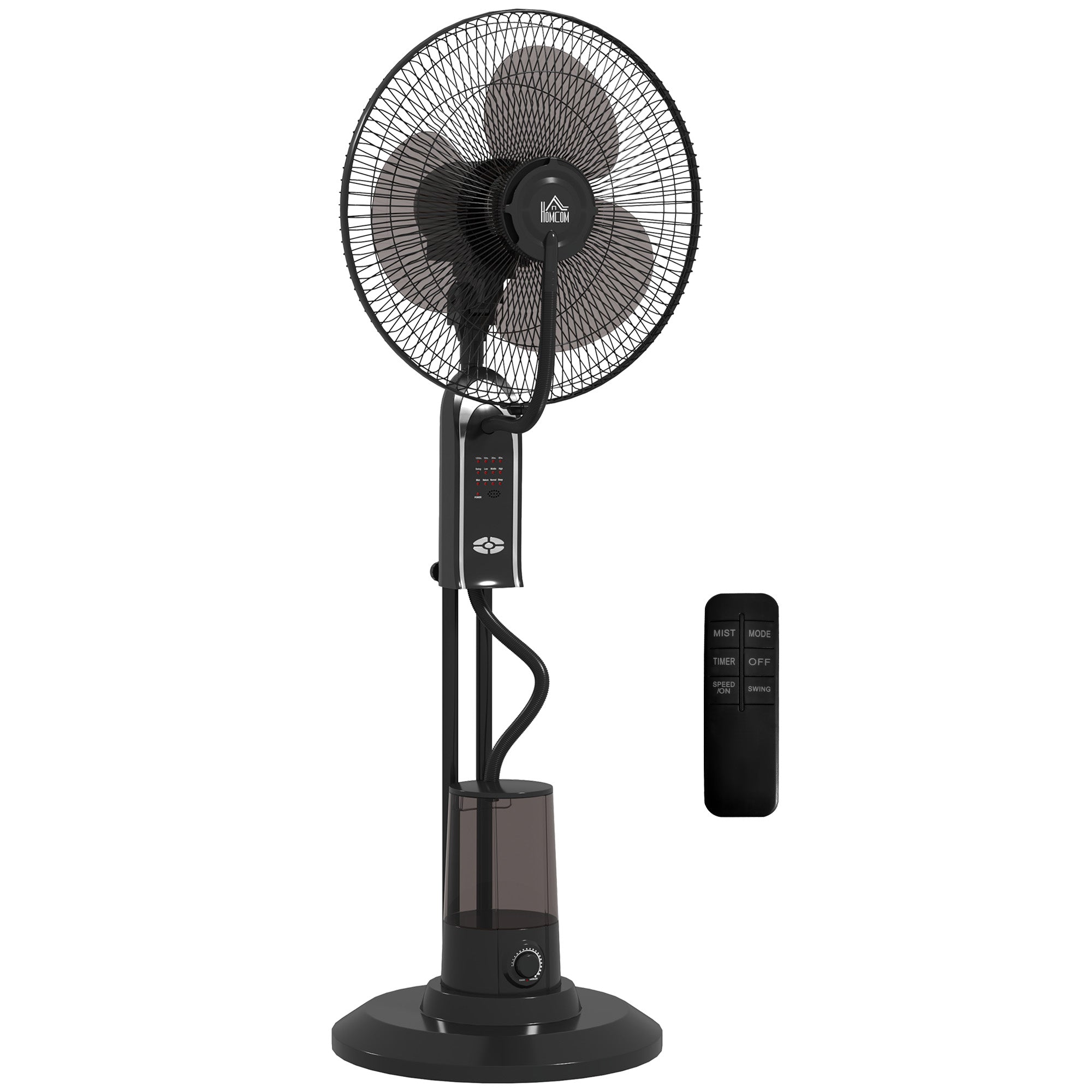 Adjustable Misting Fan 3 Speeds and 3 Modes, 75° Oscillation, Remote Control, Black